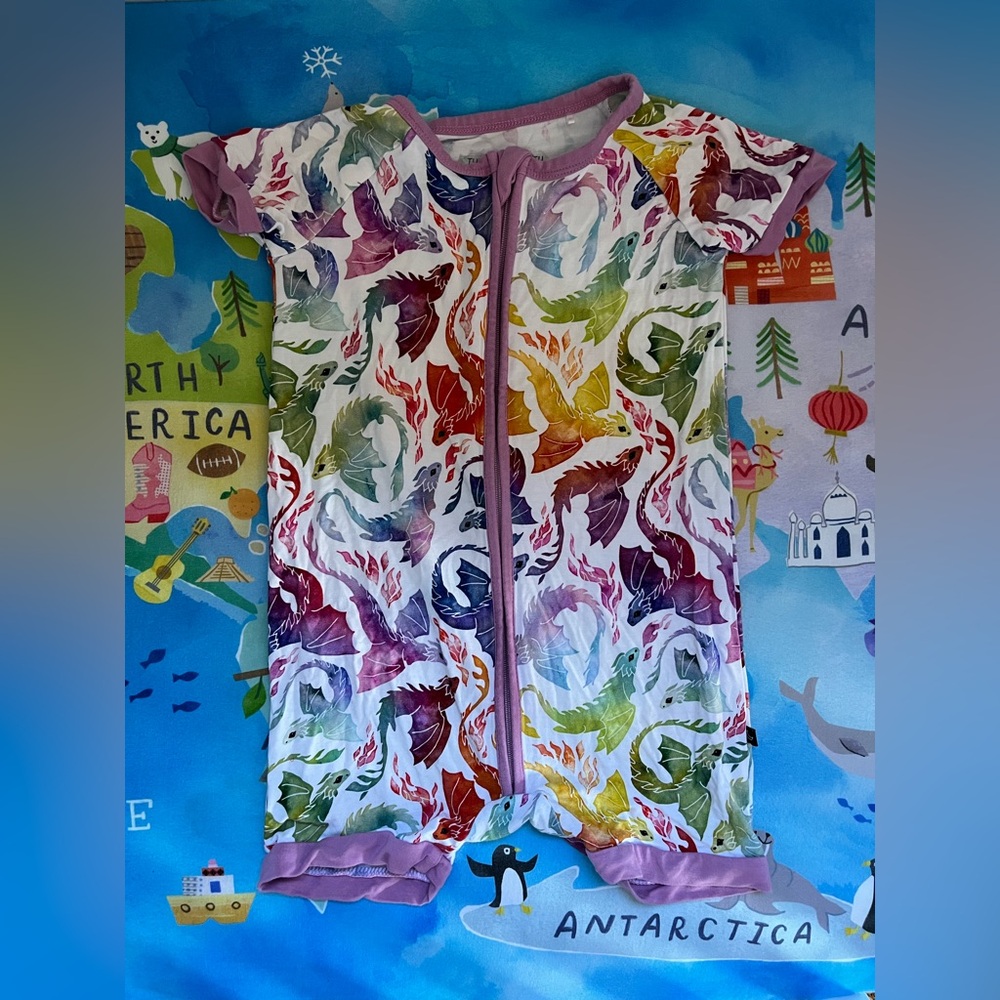 Multicolor Dragon Print romper from sleepy sloth